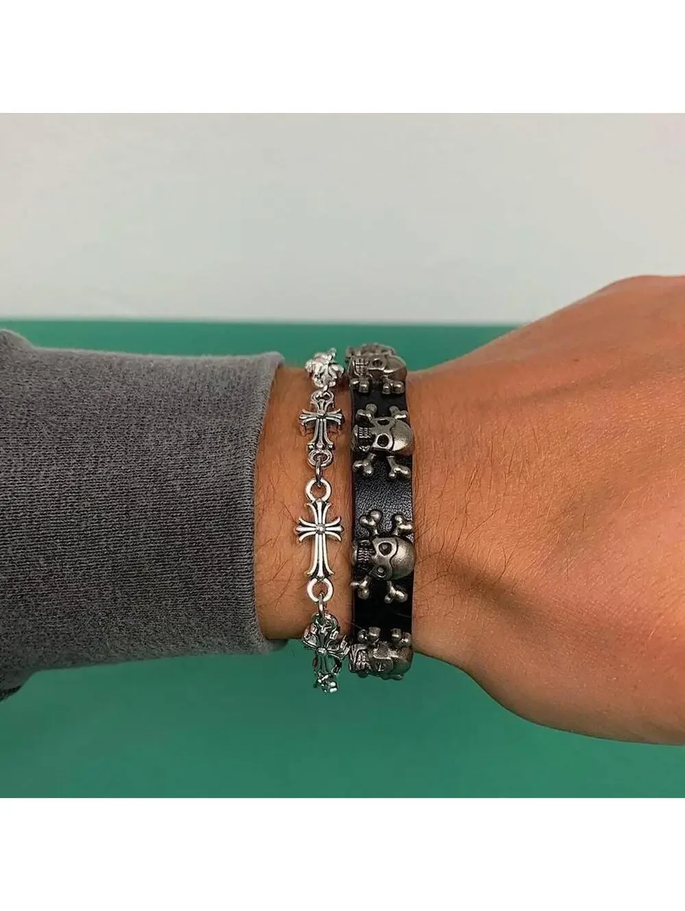 Y2k 2000s Cyberpunk skeleton grunge punk black bracelet